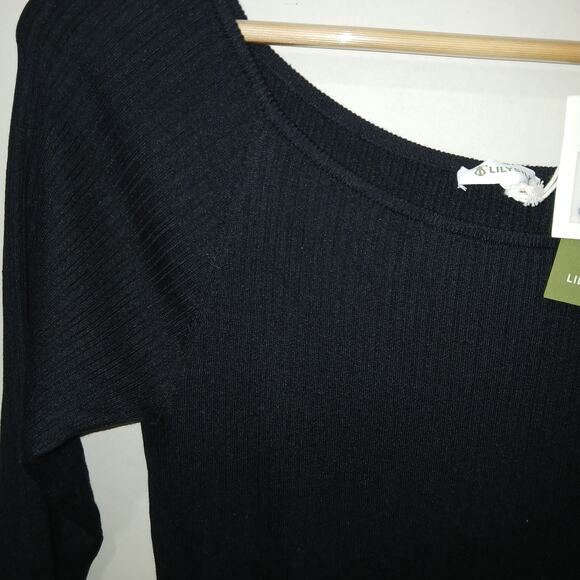 Lilysilk Vivi Dress Womens Large Black Silk Knit Pleated Midi Long Sleeve NWT - Picture 6 of 15
